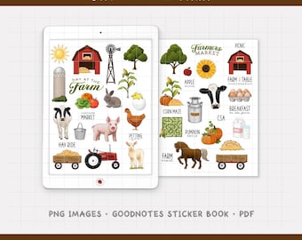 Day at the Farm Digital Planner Stickers - Barnyard Animals & Country Life Icons (PNG, GoodNotes, PDF)