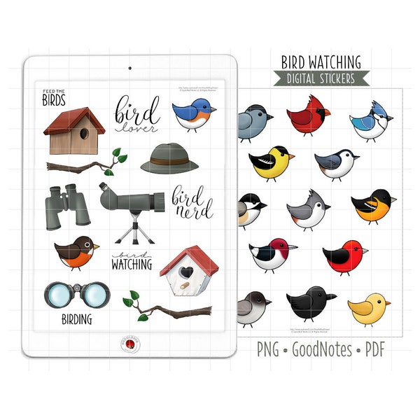 Bird Lover Digital Planner Stickers, GoodNotes Stickers, Pre-Cropped PNG, Bird Watching Printable Journal Stickers, Nature Recreation