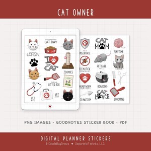 Cat Owner Digital Planner Stickers - Pet Care Icons (PNG, GoodNotes, PDF)