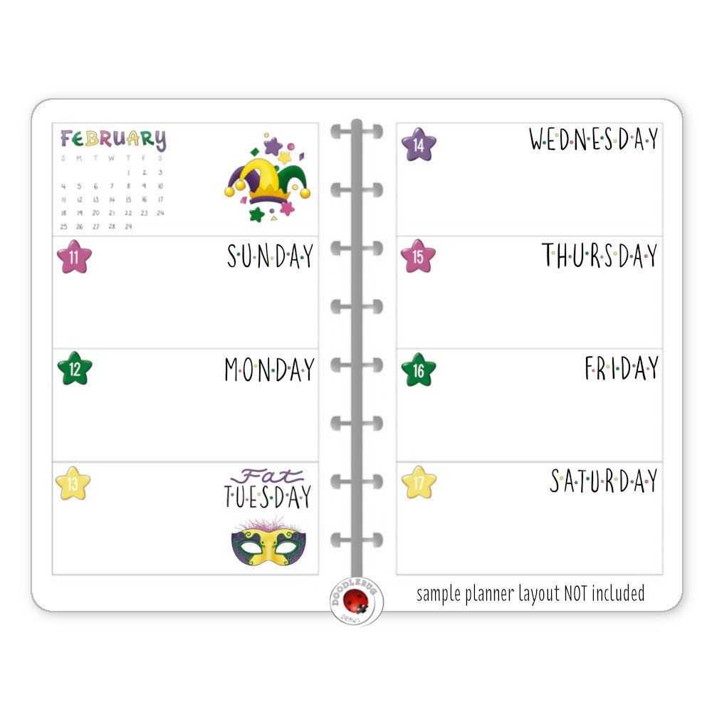 Mardi Gras Digital Planner Stickers, February March Monthly Kit, Goodnotes  Stickers, PNG, Printable PDF, Fat Tuesday Journal Stickers 