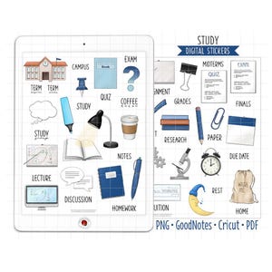 Student Life / Study Digital Planner Stickers, School GoodNotes Stickers, Pre-Cropped PNG, Printable PDF Academic Education Teacher Stickers