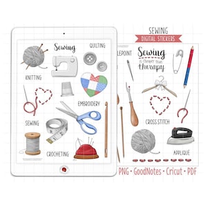 Sewing Digital Planner Stickers, GoodNotes Stickers, Pre-Cropped PNG, Printable PDF, Knitting, Quilting, Crochet, Cross Stitch, Needlepoint