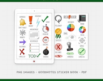 Reminders Digital Planner Stickers - Task Tracking Icons (PNG, GoodNotes, PDF)