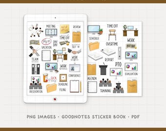 Office Work Digital Planner Stickers - Meetings, Tasks, & Reminder Icons (PNG, GoodNotes, PDF)