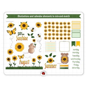 Sunflowers Digital Planner Stickers, August Monthly Kit, Goodnotes ...