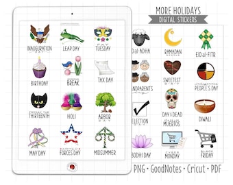 Holidays and Events Digital Planner Stickers, GoodNotes Stickers, Pre-Cropped PNG, Printable PDF, Annual Calendar Icons, Journal Stickers
