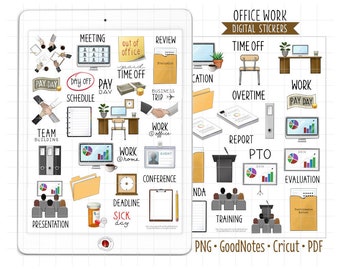 Büroarbeit digitale Planer Aufkleber, GoodNotes Aufkleber, zugeschnittene PNG, druckbare PDF, Geschäft, Karriere, Professional, Journal Aufkleber