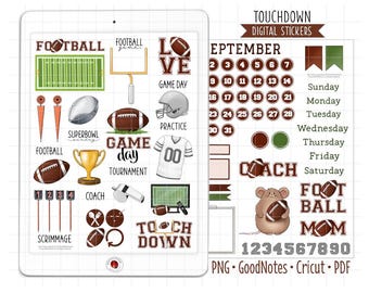 Football Digital Planner Stickers - Sports Calendar Theme (GoodNotes, PNG, Cricut, Printable PDF)