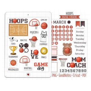 Basketball Digital Planner Stickers - Sports Calendar Theme (GoodNotes, PNG, Cricut, Printable PDF)