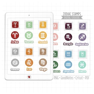 Zodiac Stamps Digital Planner Stickers - Astrology Glyphs and Symbols (PNG, GoodNotes, PDF)