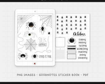 Spider Webs - October Monthly Digital Planner Sticker Kit - Halloween Calendar Theme (PNG, GoodNotes, PDF)