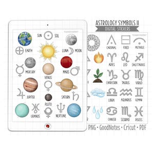 Astrology Symbols Digital Planner Stickers - Zodiac Glyphs & Planet Icons (GoodNotes, PNG, Cricut, Printable PDF)