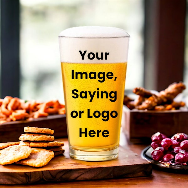 Personalized Laser Engraved 16oz Pint Glass, Custom Beer Glass, Your Image Saying or Logo Here, Business Promo, Beer Drinker Gift