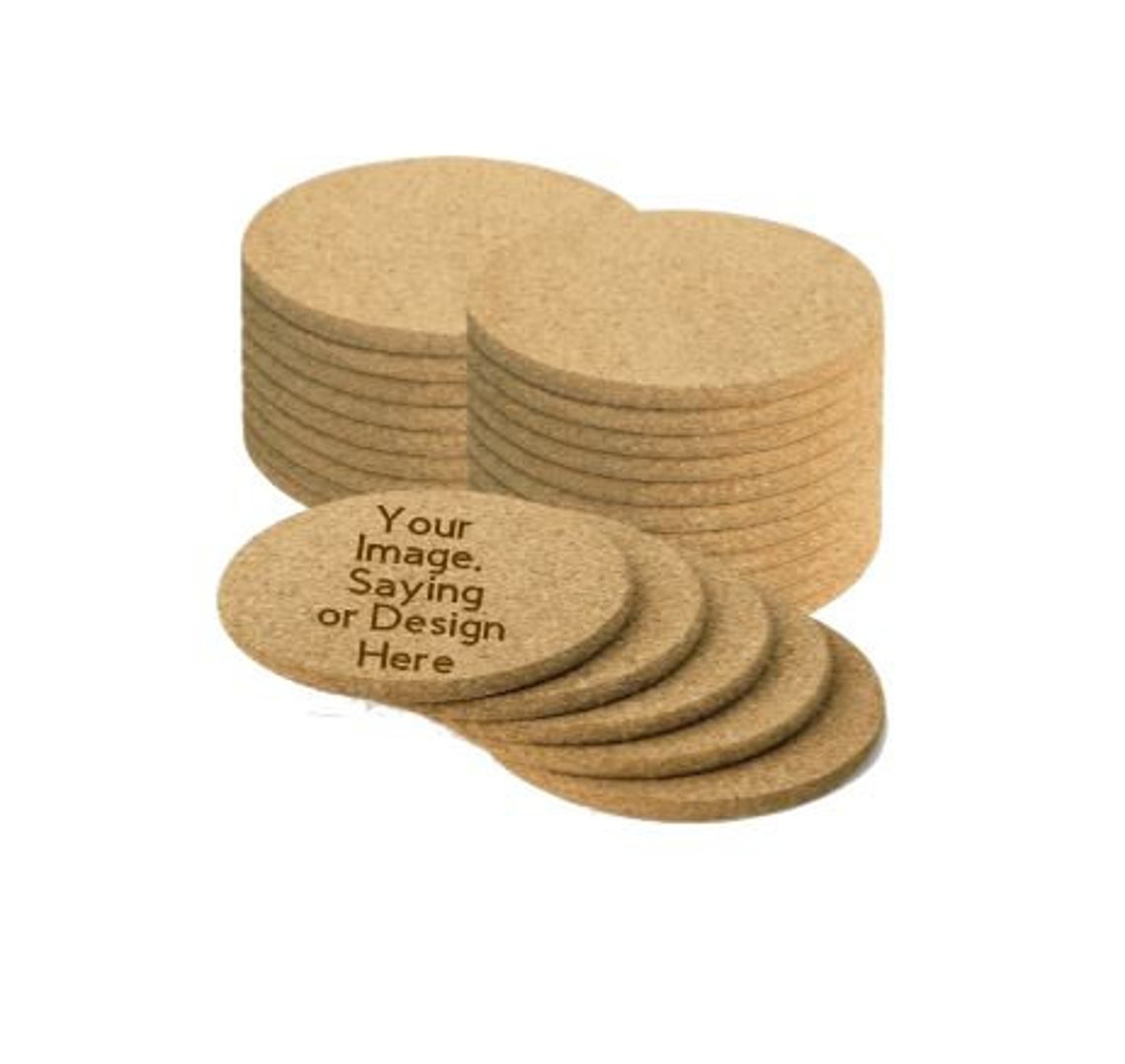 Laser Engraved Round Cork Coasters Custom Personalized Etsy