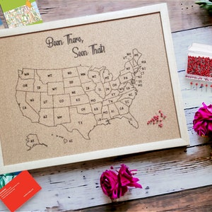 Laser Engraved USA Map Cork Board, Personalized Travel Map, US Map Bulletin Board, Travel Board, States Map, Camping Trips, Journeys