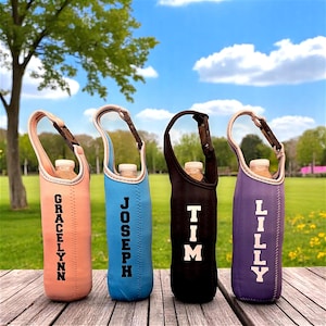 Personalized Water Bottle Sleeve, Drink Carrier, Water Bottle Drink Sleeve, Neoprene Water Bottle Holder With Handle, Beverage Holder