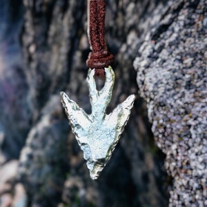 Handmade Distressed Pewter Arrowhead Necklace, Pewter Pendant, Leather Necklace, Boho Style, Surfer Necklace, Rustic