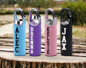 Personalized Water Bottle Sleeve, Drink Carrier, Water Bottle Drink Sleeve, Neoprene Water Bottle Holder With Handle, Beverage Holder