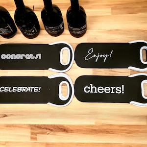 Reusable Neoprene Wine Bag, Personalized Wine Tote, Housewarming, Party, Wedding, Holiday Gift, Cheers / Celebrate / Enjoy / Congrats