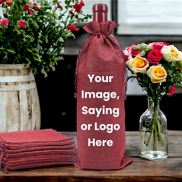 Reusable Burlap Wine Bag, Personalized Wine Pouch, Wine Drinkers Gift Bag, Business Promo, Party Wedding Holiday Housewarming Gift