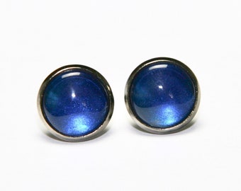 blue shining ear studs "so cool!" - handmade gift ideas by CrystalsAndPearlsIH