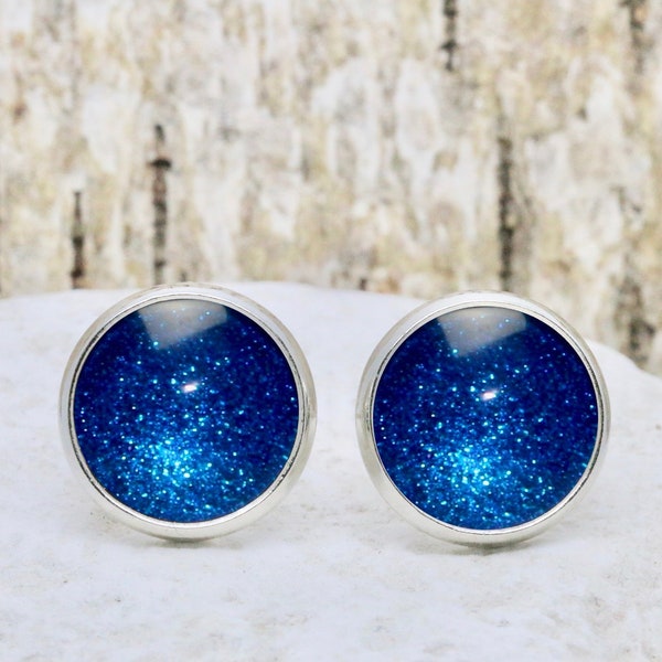 blue Cabochon Earring *Royal Sandy*, ∞ blue ear studs ∞ colour: blue gleaming