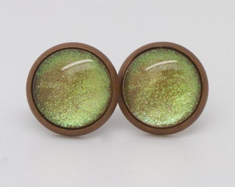 Earring / Earstud / *Hologramm* / green Earstud / pink Earring / gift / jewelery / colour: green, pink gleaming