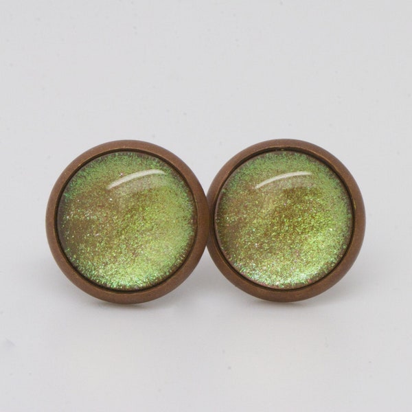 Earring / Earstud / *Hologramm* / green Earstud / pink Earring / gift / jewelery / colour: green, pink gleaming