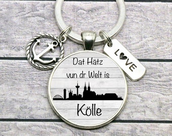 Porte-clés Cologne Skyline ∞ *Dat Hätz vun dr Welt is Kölle* avec 2 pendentifs ∞ Idées cadeaux de CrystalsAndPearlsIH