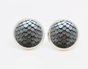 Earring / Cabochon Earring / Vintage Earring / Vintage "Dragon skin" / gift / jewelery / colour: grey