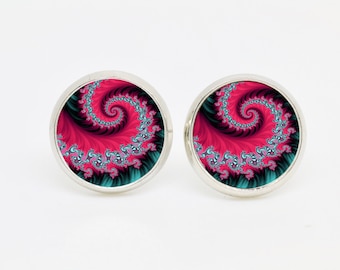 Earring / Cabochon Earring / Vintage Earring / Vintage design / gift / jewelery / colour: pink, cyan, black