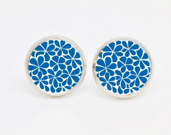 Earring / Cabochon Earring / Vintage Earring / Vintage Flowers / gift / jewelery / colour: white, blue (petrol)