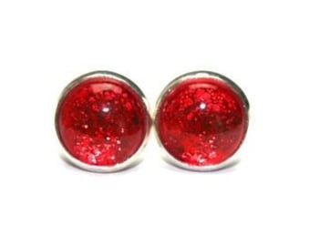 red shining earrings *Love Dramatic* - red ear studs - unique gift ideas by CrystalsAndPearlsIH