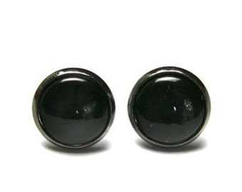 black ear studs "Black Satin", ∞ black earrings No. 601