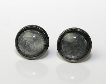 boucles d'oreilles argent noir "Black Magic" - boucles d'oreilles clous gris noir n° 261