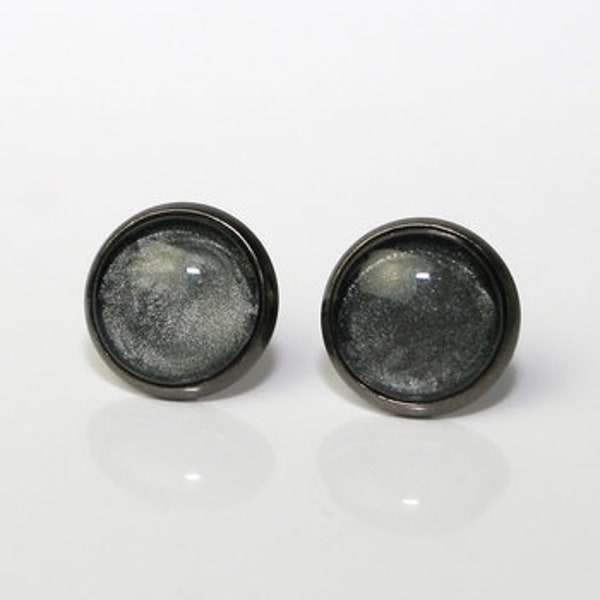 silver black earrings "Black Magic" - gray black stud earrings No. 261