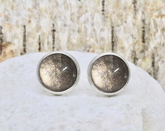 nude golden Cabochon Earring *Heart of stone*, ∞ Nude Cabochon Ear stud  ∞ colour: silver * brown* beige* gleaming