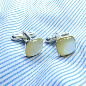Gemelos de perla de 12 mm con cabujón cojín, gemelos de plata, gemelos para padrinos de boda, gemelos de plata de ley, gemelos de perla, regalo para hombre