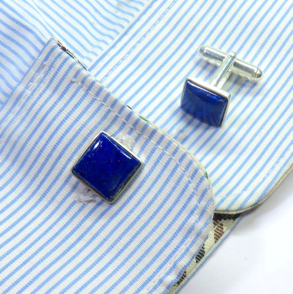 Boutons De Manchette Brooker En Lapis-lazuli Carré Avec Monture Argent Doré