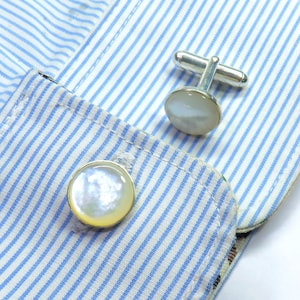 Gemelos de perla de 12 mm con cabujón redondo, gemelos de plata, gemelos para padrinos de boda, gemelos de plata de ley, gemelos de perla, regalo para hombre