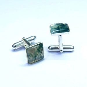 Moss Agate Cufflinks, Silver Cufflinks, Groomsmen Cufflinks, Sterling Silver Cufflinks, Moss Agate Cufflinks, Gift For Men