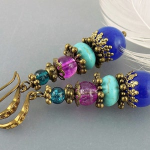 Agate earrings blue purple turquoise vintage style ethnic image 2