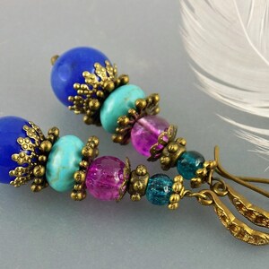 Agate earrings blue purple turquoise vintage style ethnic image 8