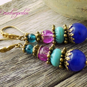 Agate earrings blue purple turquoise vintage style ethnic image 6