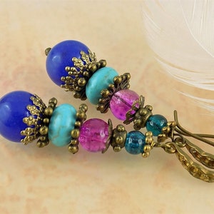 Agate earrings blue purple turquoise vintage style ethnic image 5