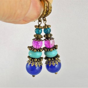 Agate earrings blue purple turquoise vintage style ethnic image 3