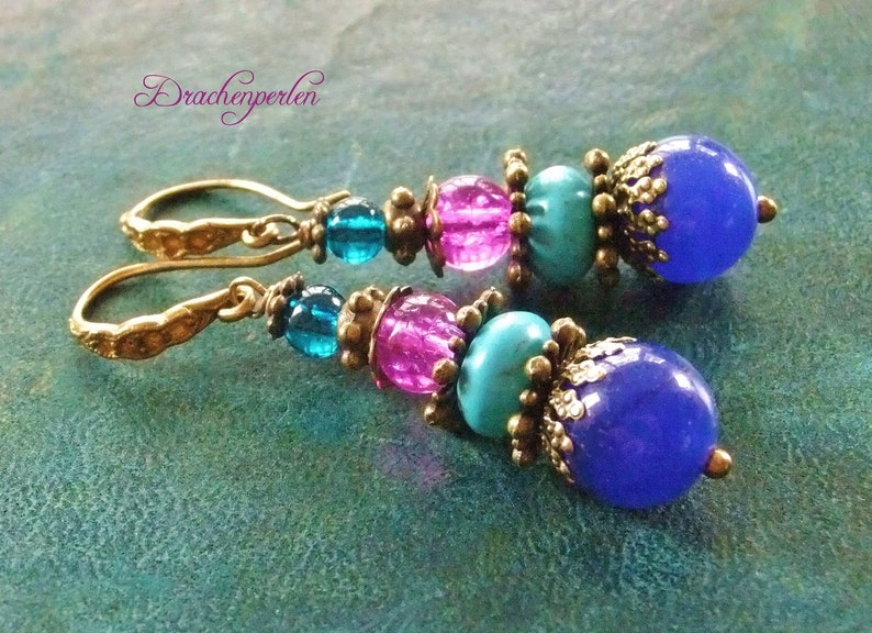 Agate earrings blue purple turquoise vintage style ethnic image 10