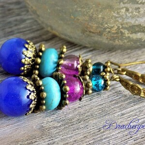 Agate earrings blue purple turquoise vintage style ethnic image 9