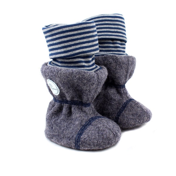 Bottillons de portage 100% SchurWollwalk chaussons pour porte-bébé | Promenade en laine vierge | nourri | avec la taille des poignets. 15 -22 *anthracite/bleu gris