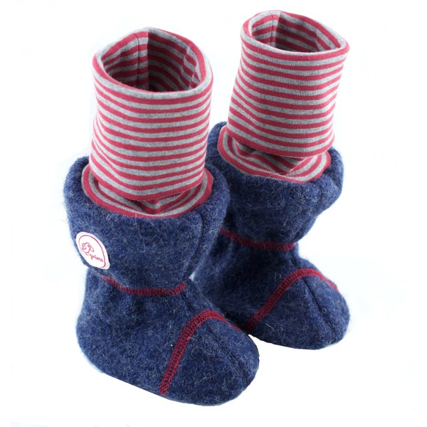 Carrying boots 100% SchurWollwalk booties for the baby carrier | New wool walk | fed | with cuffs size. 15 -22 *blue/ red-gray